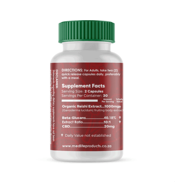 Medlife Reishi with CBD 600mg - 60 Capsules - Image 2