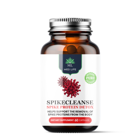 SpikeCleanse Spike Protein Detox supplement in amber glass bottle - 60 pure capsules with no fillers or binders for natural detoxification support