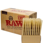 Box of RAW Cones 1¼ 84mm (1000) pre-rolled cones made from natural unrefined paper