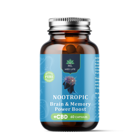 Medlife Nootropic Brain and Memory Power Boost Capsules with CBD – 60 capsules supplement bottle