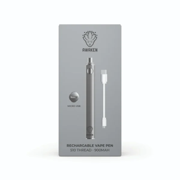 Awaken Vape Pen Metallic Silver - Rechargeable with 4 Heat Settings