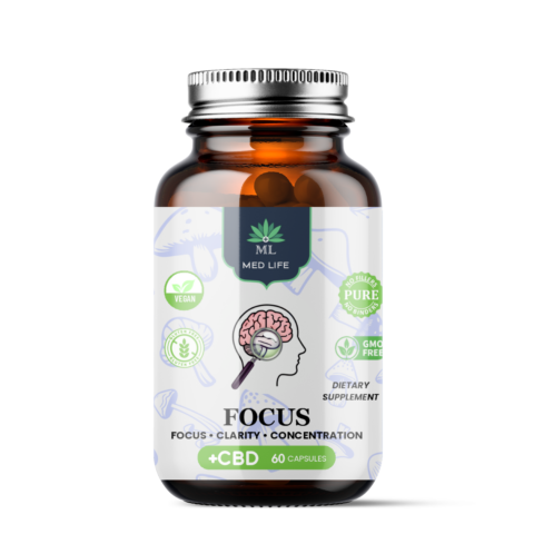 Medlife Focus Capsules with CBD supplement bottle 60 capsules cognitive enhancement mental clarity concentration support vegan