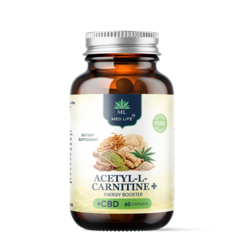 Medlife Acetyl-L-Carnitine Energy Booster capsules with CBD, Lion’s Mane, Cordyceps and Matcha – 60 capsule dietary supplement